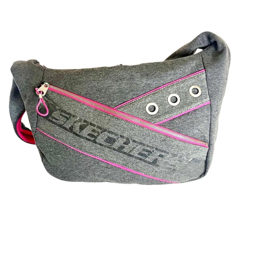 Skechers vintage Y2K Messenger Sling bag in grey fabric with pink accents large